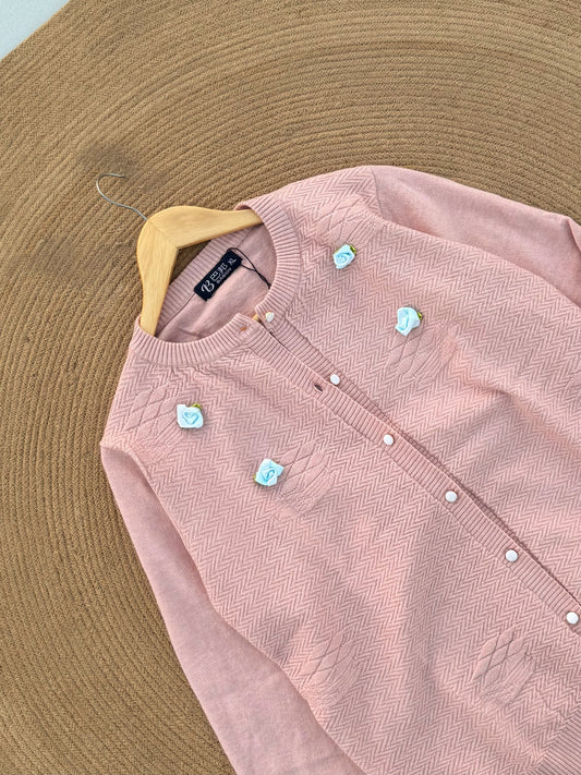 Knitted Cardigan- Baby Pink Sky Floral
