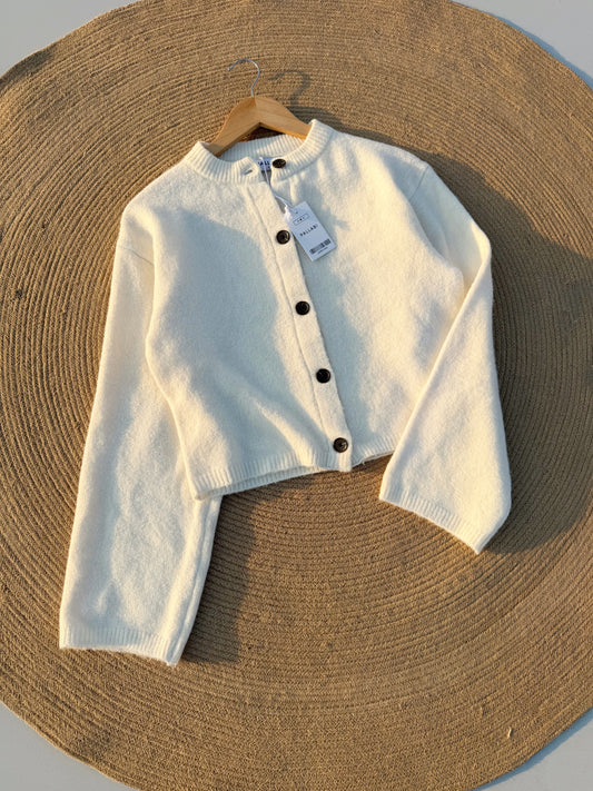Pallabi Soft Knit Button Cardigan-Off-White