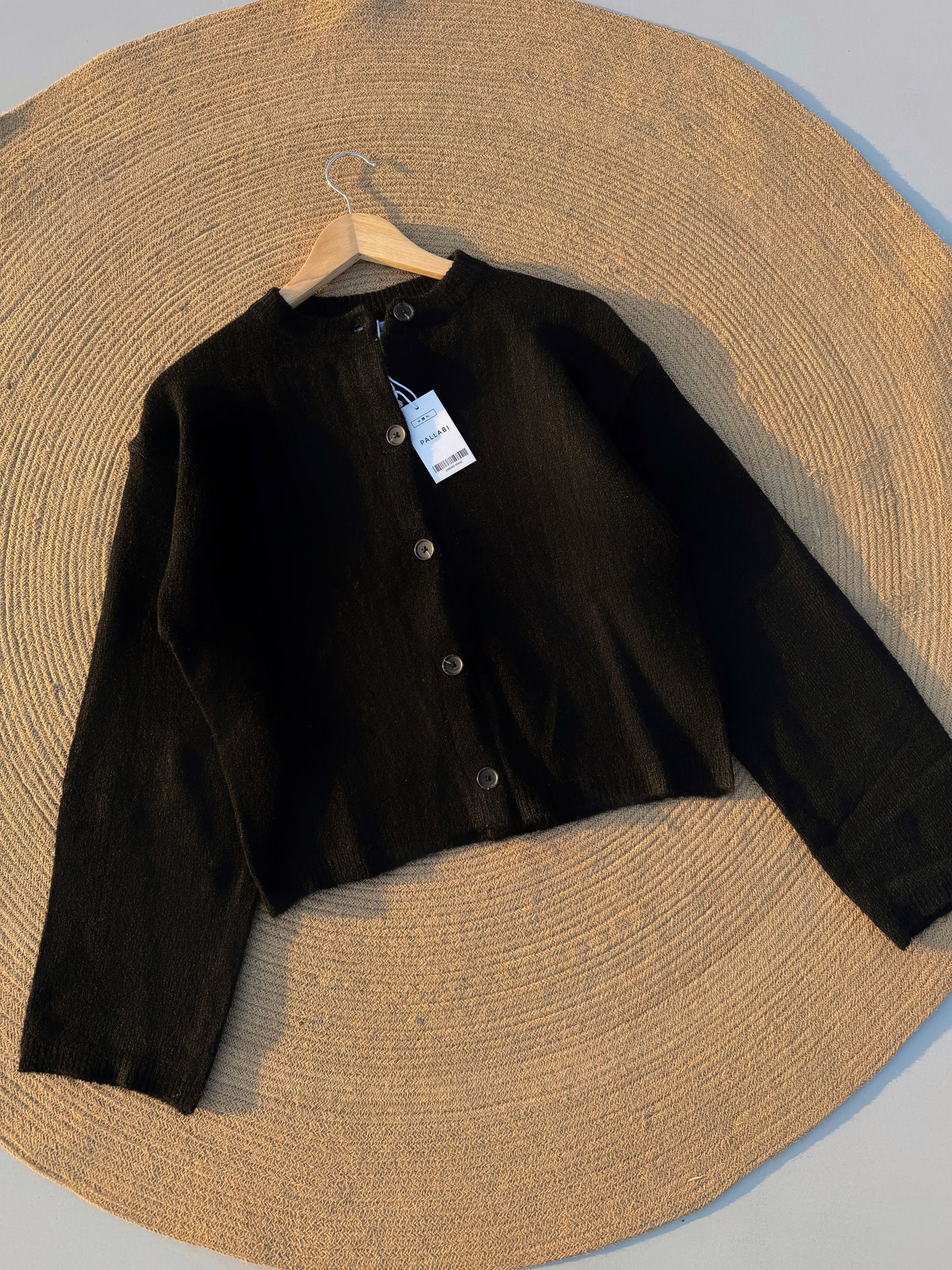 Pallabi Soft Knit Button Cardigan-Black