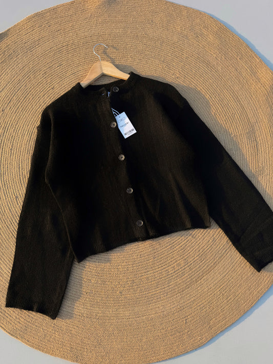 Pallabi Soft Knit Button Cardigan-Black