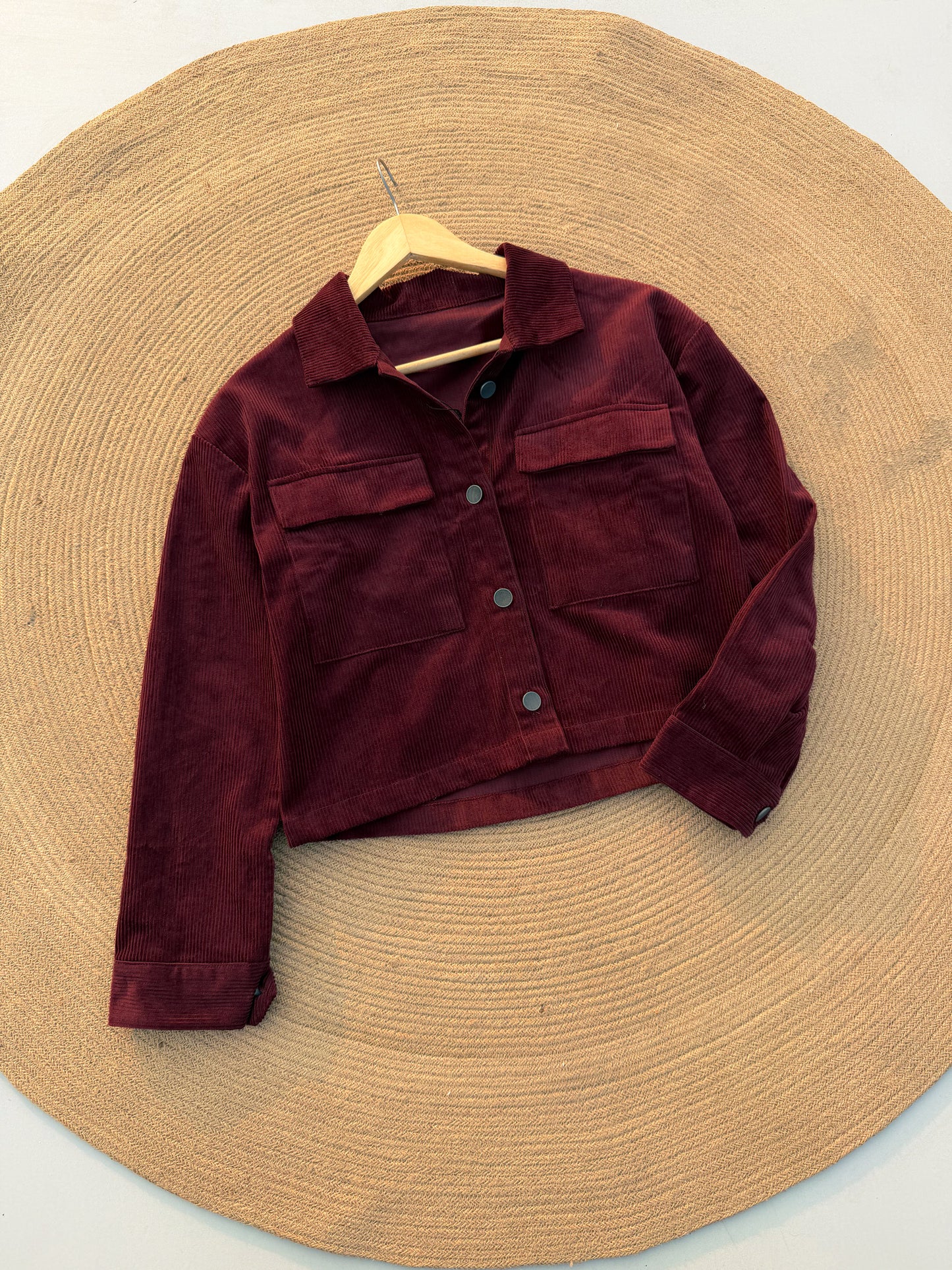 Corduroy women's Crop Jacket- Maroon