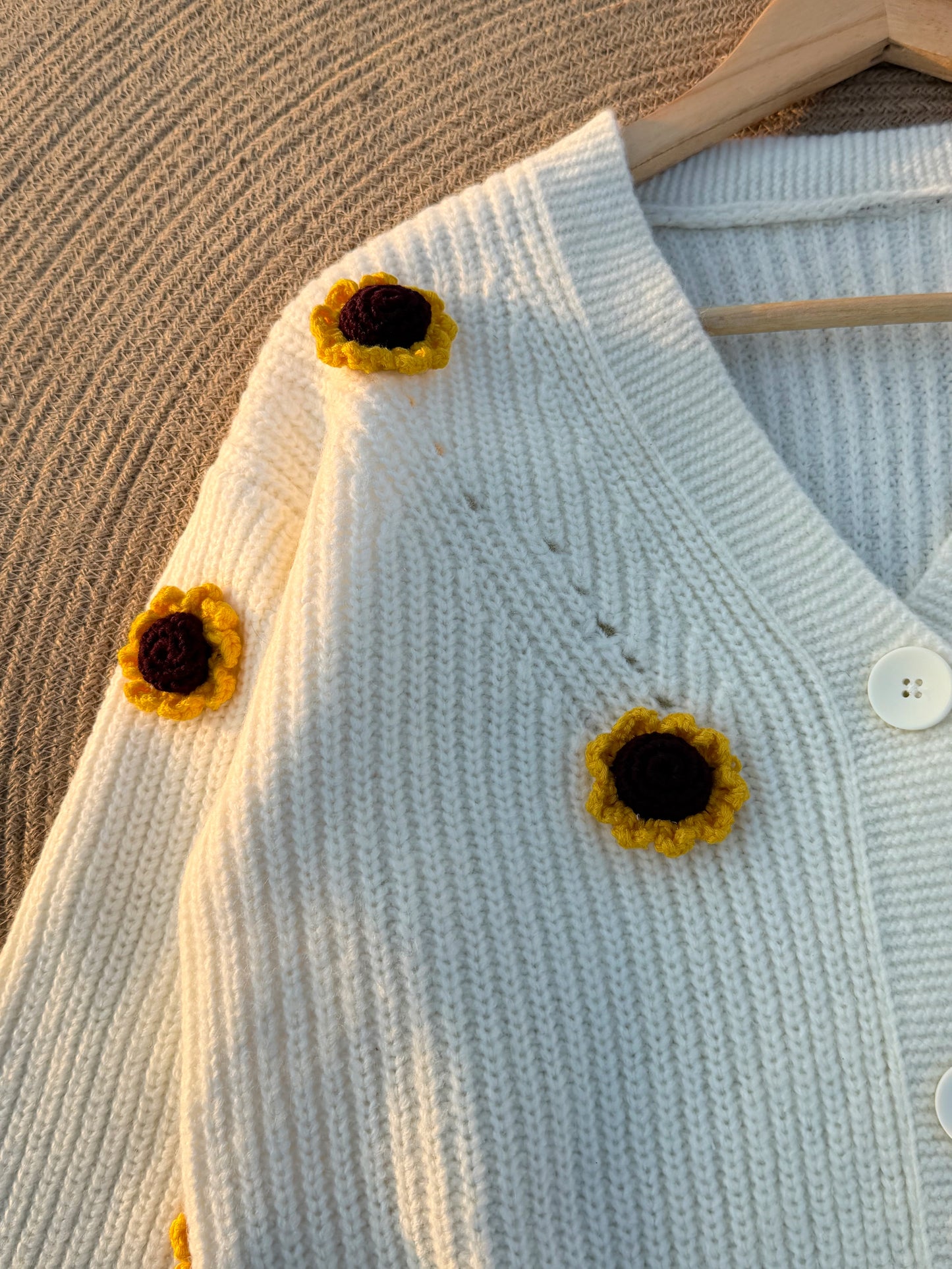 Handcrafted Flower Cardigan-Off-white Sunflower