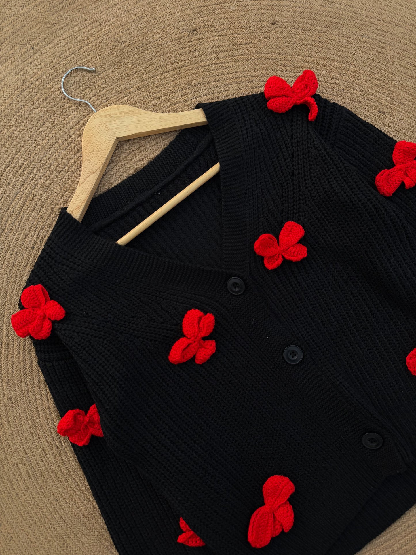 Handcrafted Flower Cardigan- Black pookie