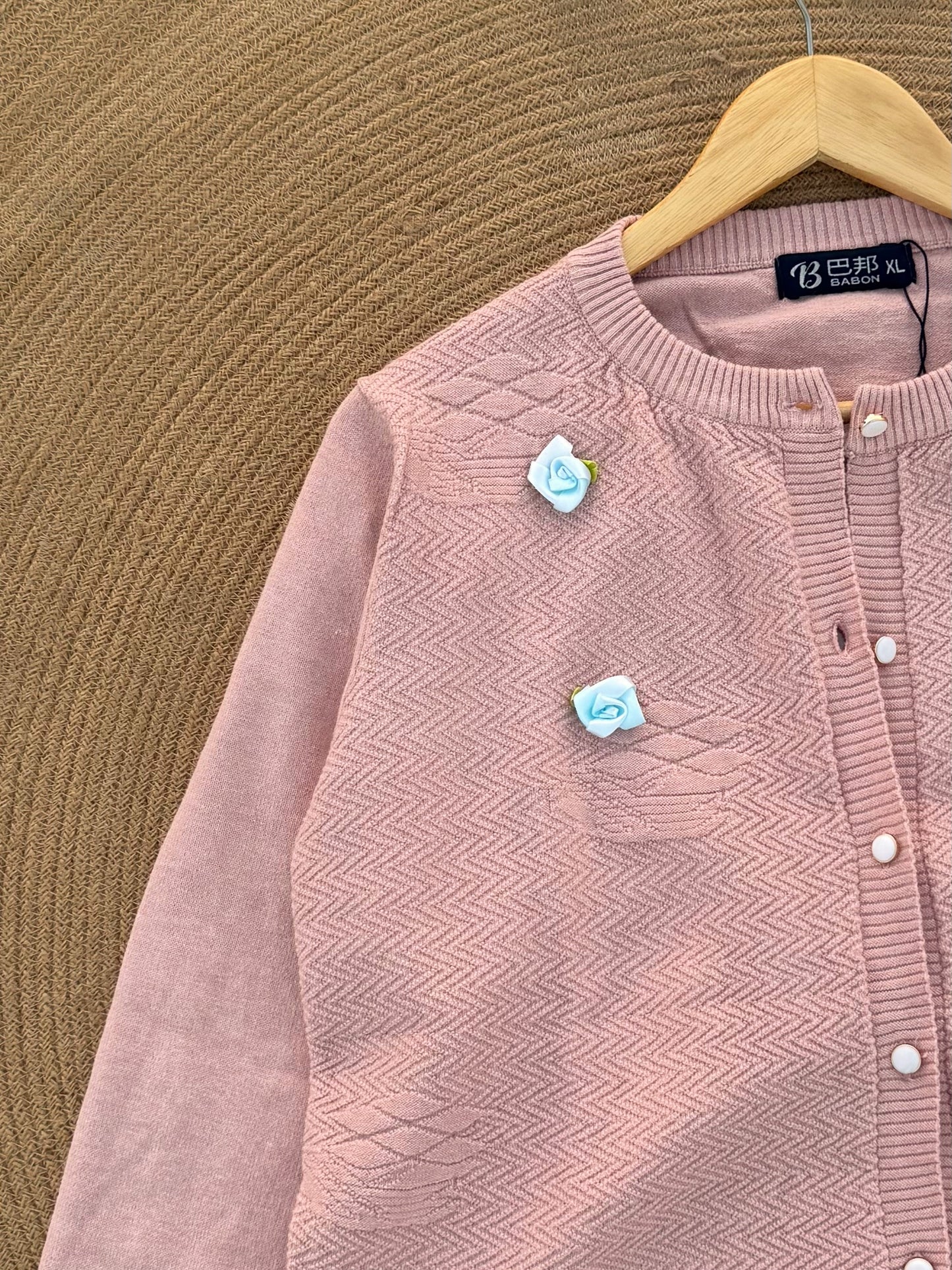 Knitted Cardigan- Baby Pink Sky Floral