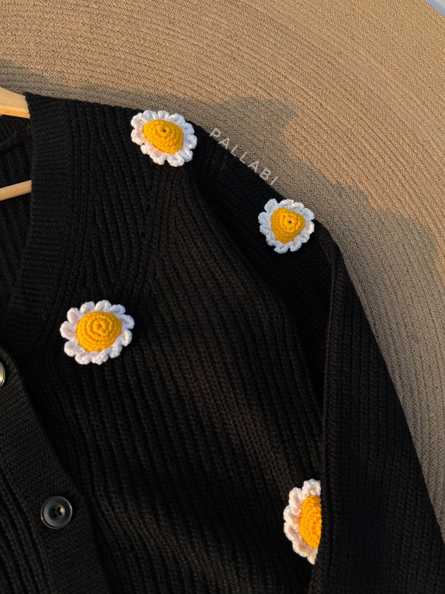 Handcrafted Flower Cardigan-Black Sunflower
