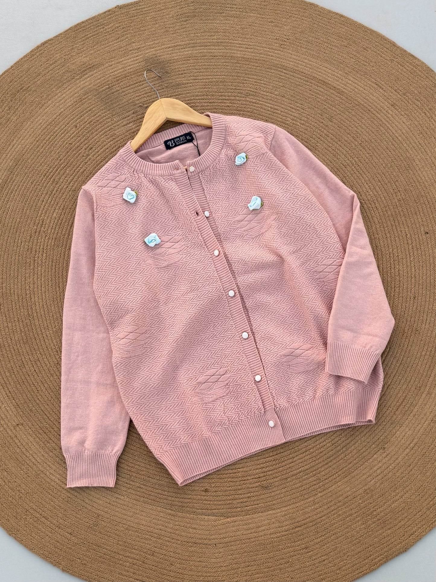 Knitted Cardigan- Baby Pink Sky Floral