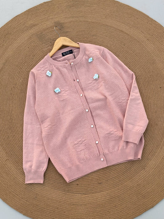 Knitted Cardigan- Baby Pink Sky Floral