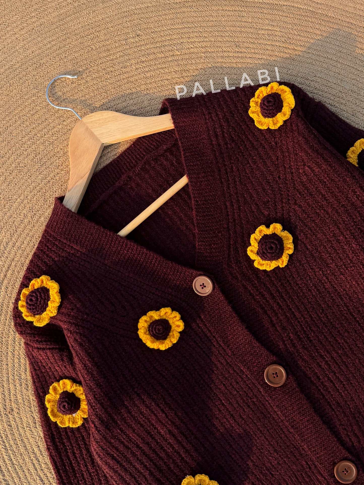 Handcrafted Flower Cardigan- Maroon Sunflower