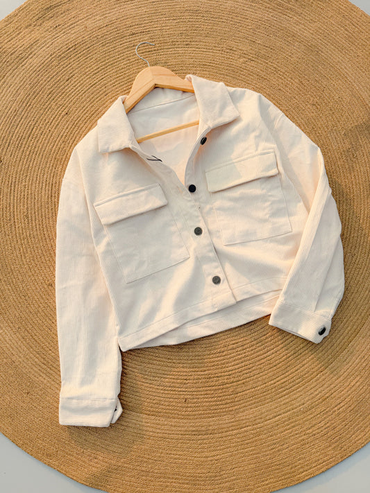 Corduroy women's Crop Jacket- Off-white