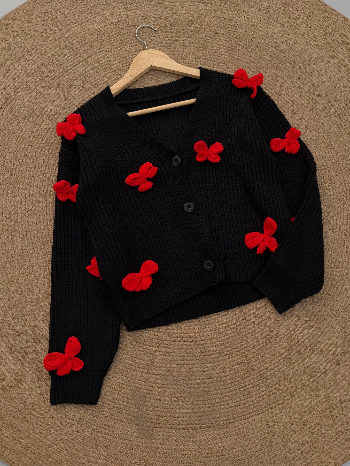 Handcrafted Flower Cardigan- Black pookie