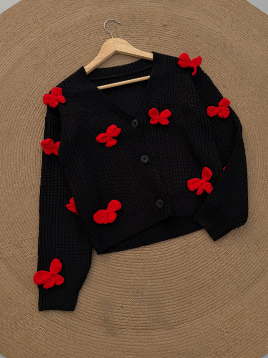Handcrafted Flower Cardigan- Black pookie