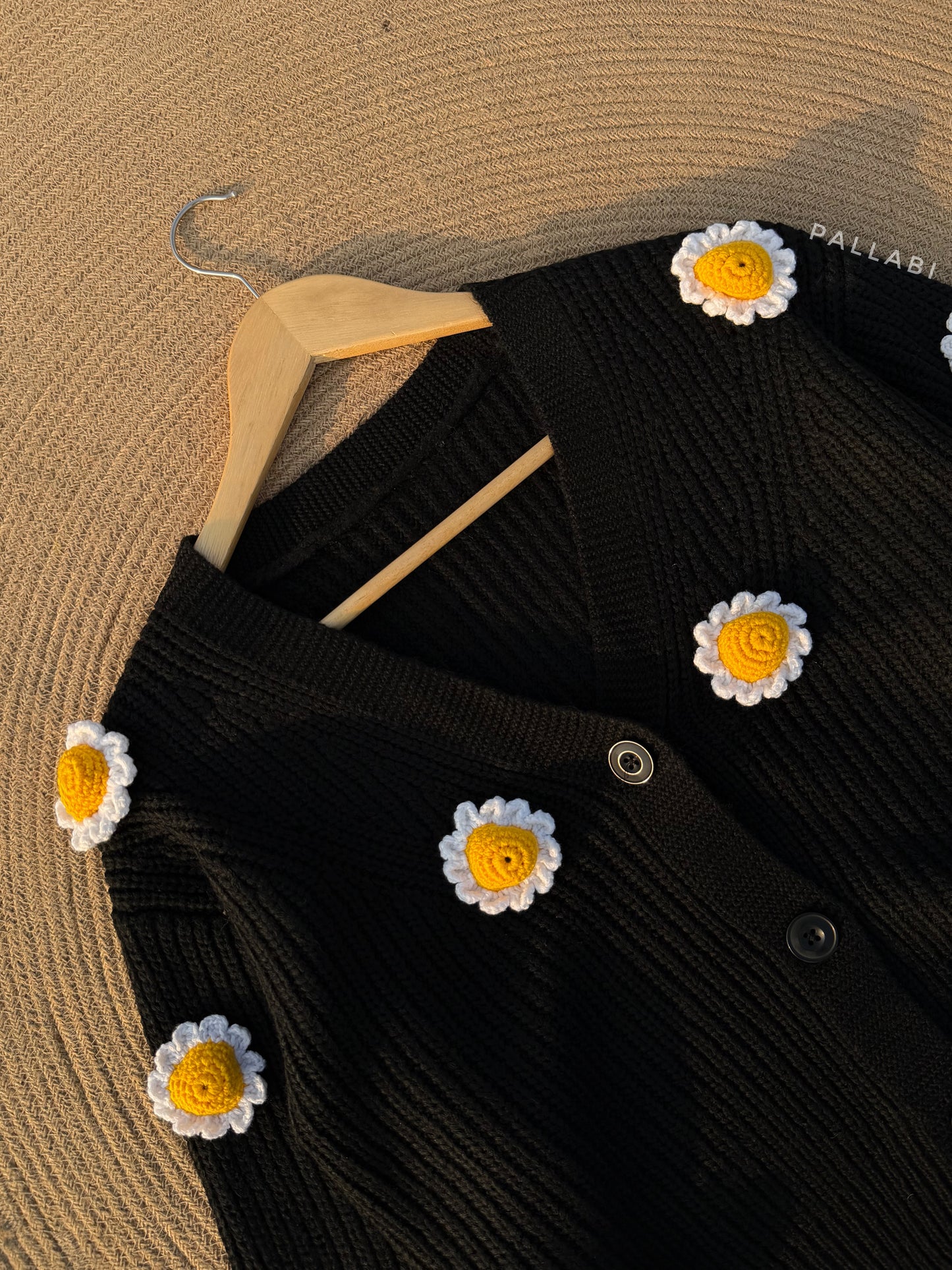 Handcrafted Flower Cardigan-Black Sunflower