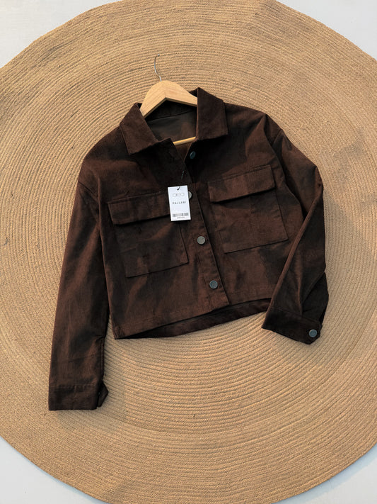 Corduroy women's Crop Jacket- Chocolate